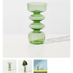 Two House of Nunu Delicate Modern Green Glass Vases MCM Vibes (Sold as Pair)